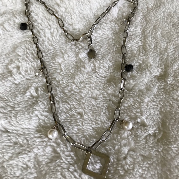 Sims Jewelry Silver tone link chain necklace glass beads detail - Picture 6 of 7